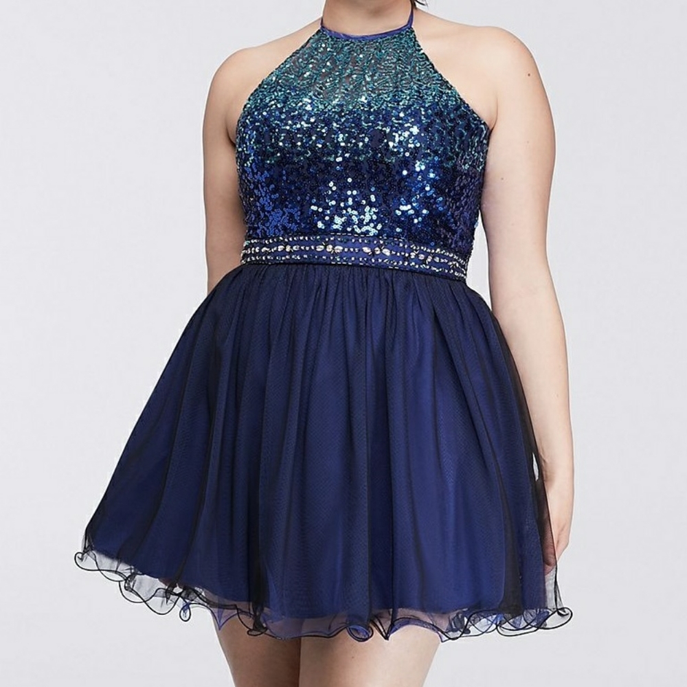 Halter navy short formal dress